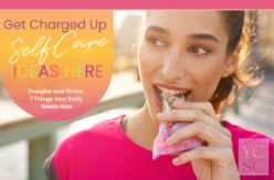 IMAGE OF HAPPY WOMAN EATING A HEALTHY POWER BAR